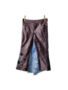 Free People Upcycled Denim Skirt Size 30 Velvet Jean Midi A Line Modest art